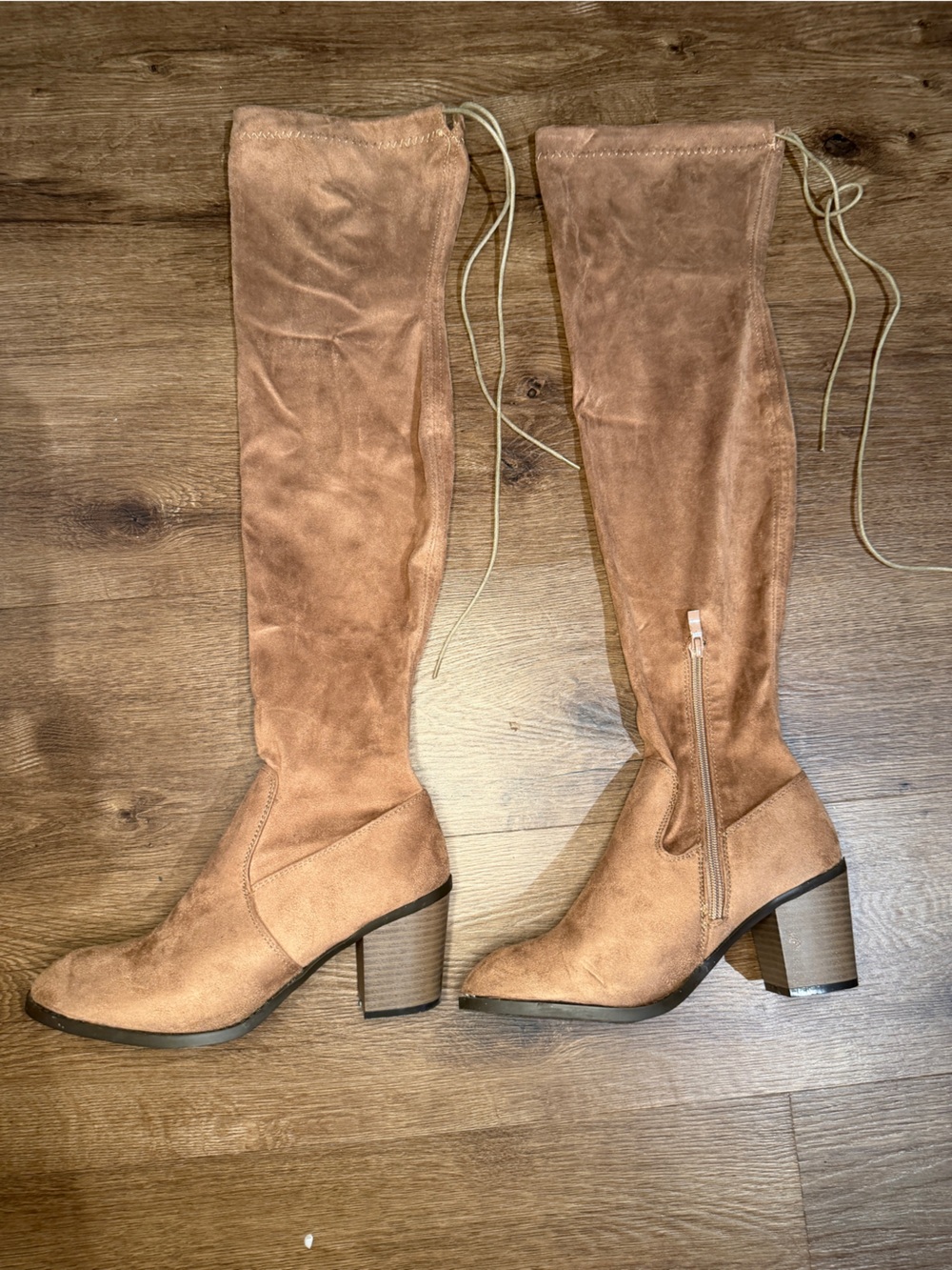 Women's Tall Suede-Look Block Heel Boots in Camel